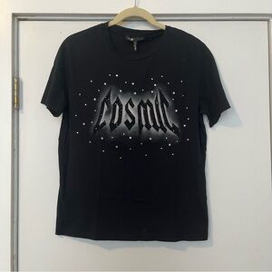 Maje Black Short Sleeve Graphic Tee cosmic rhinestone bedazzle embellished